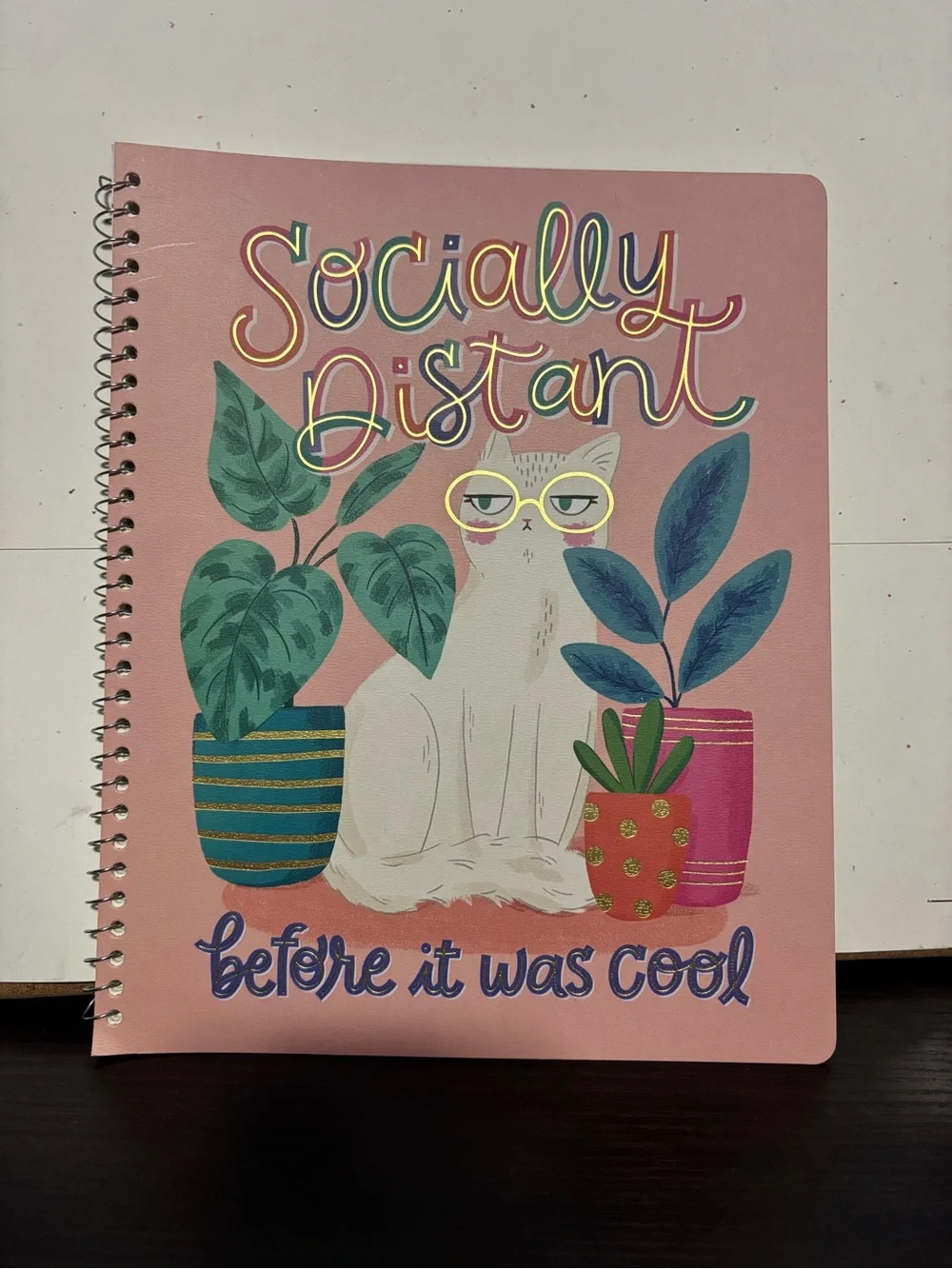 Cat social distance 1 subject wide ruled notebook